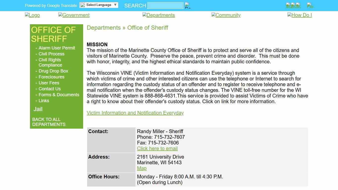 Marinette County » Departments » Office of Sheriff